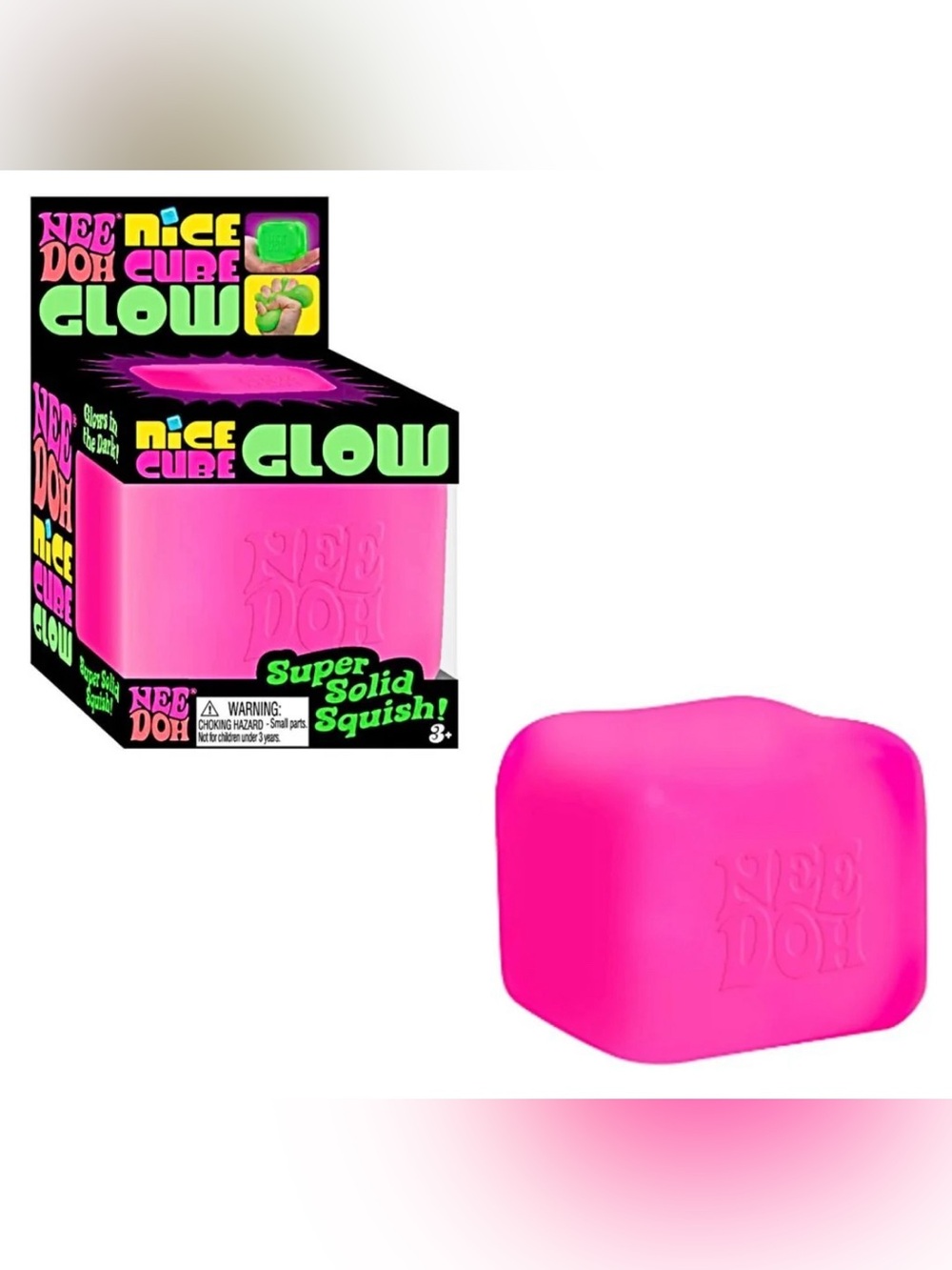 NeeDoh Nice Cube Glow Super Solid Squish - Hot Pink